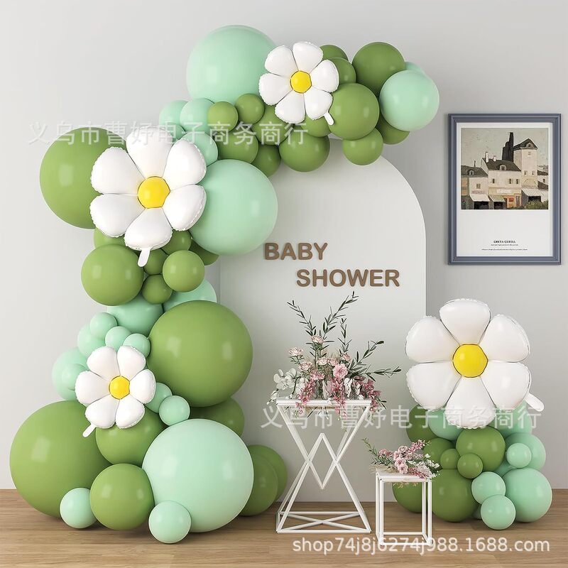 Cross Border Flower Daisy Balloon suit Arch Wreath suit Sage avocado green Girl Birthday Party Dress