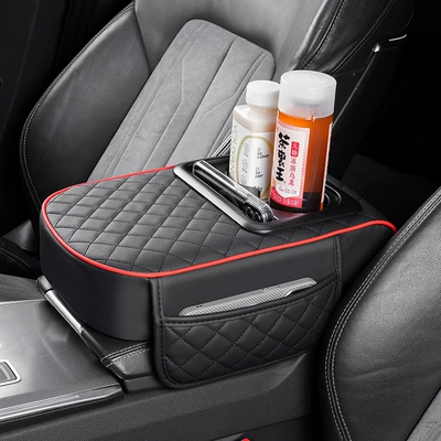 Central Armrest Pillow, Water Cup | Armrest box pad - double-side-pocket-armrests-black-red
