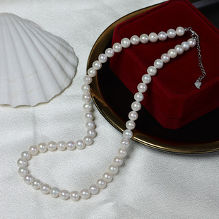 7-8mm natural freshwater pearl fashion luxury simple necklace S925 silver buckle clasp chain wholesale