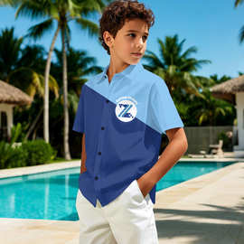 跨境欧来图制定图案印花夏威夷衬衫国际站热卖大码儿童纽扣衬衫