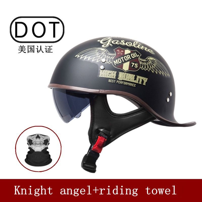 国境を越えた新しいオートバイヘルメット、男性用夏用ハーフヘルメット、レトロな女性用電動バイクヘルメット、軽量ヘルメット、内蔵ミラー付き