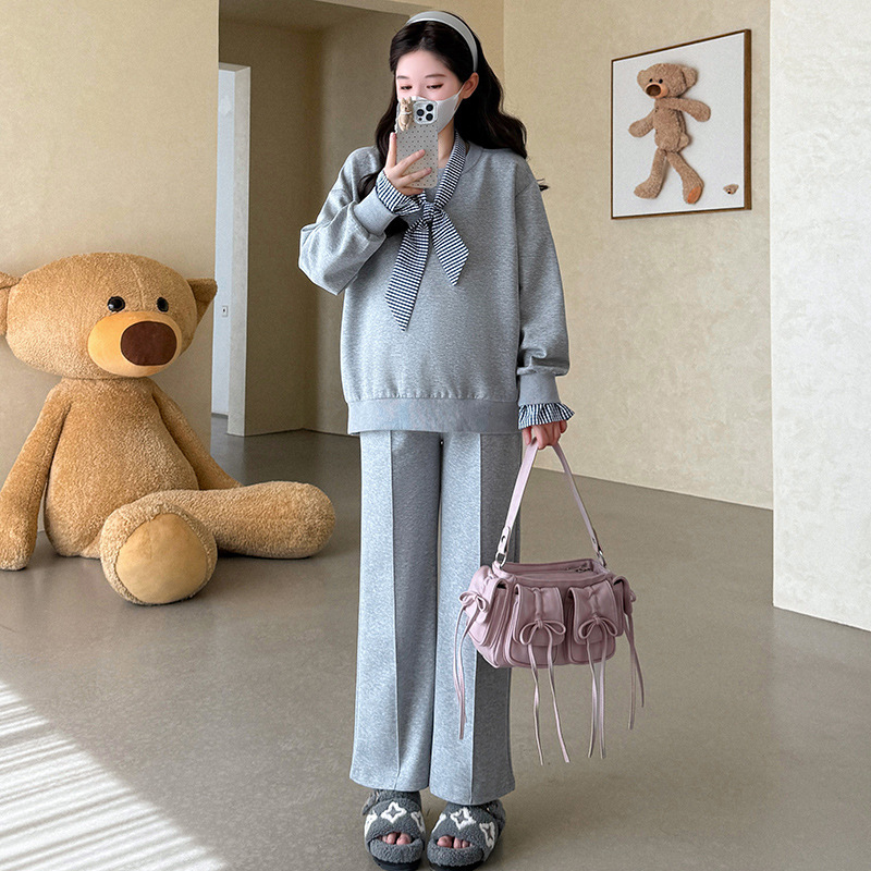孕妇套装洋气甜妹显瘦休闲风卫衣套装秋季懒人宽松拖腹阔腿裤秋装|undefined