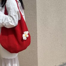 度假编织包包女2025新款韩版单肩托特包慵懒风针织镂空花朵沙滩包