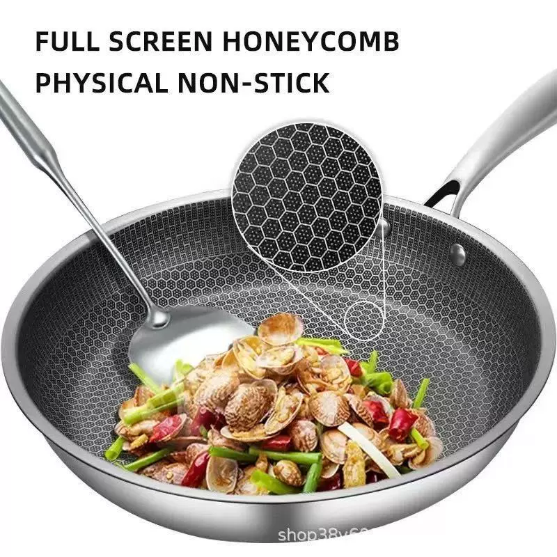 Cross-border three-layer steel stainless steel frying pan non-stick pan smoke-free stir-frying pan steak frying pan universal
