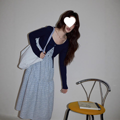 吵吵家韩系蓝色格子吊带连衣裙女2025秋气质收腰修身A字背心长裙
