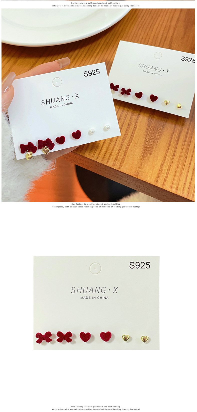 Retro Heart Shape Bow Knot Flocking Handmade Womenu0027S Ear Studs 1 Pair