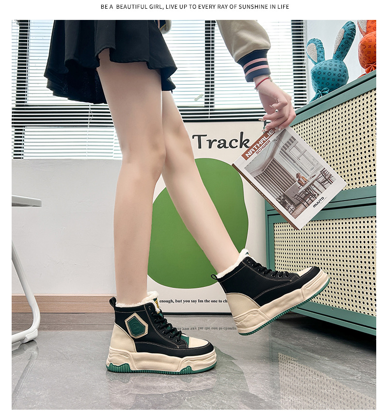High Top Women's Ankle Boots Plush Lined Winter Casual Footwear_voghion.com
