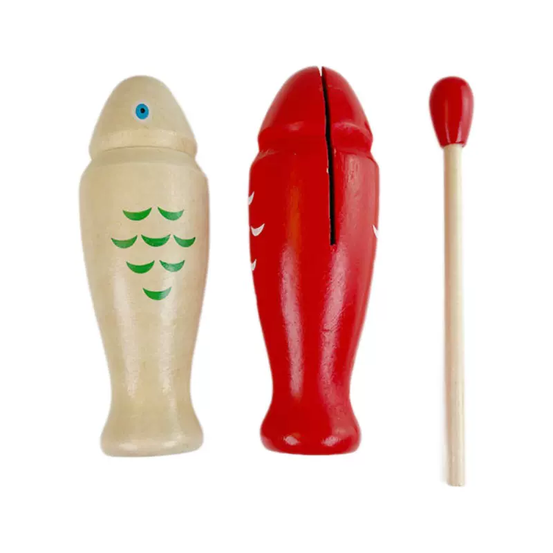 儿童敲击木鱼小玩具木制鱼形响筒乐器打击幼儿园音乐敲击乐益智