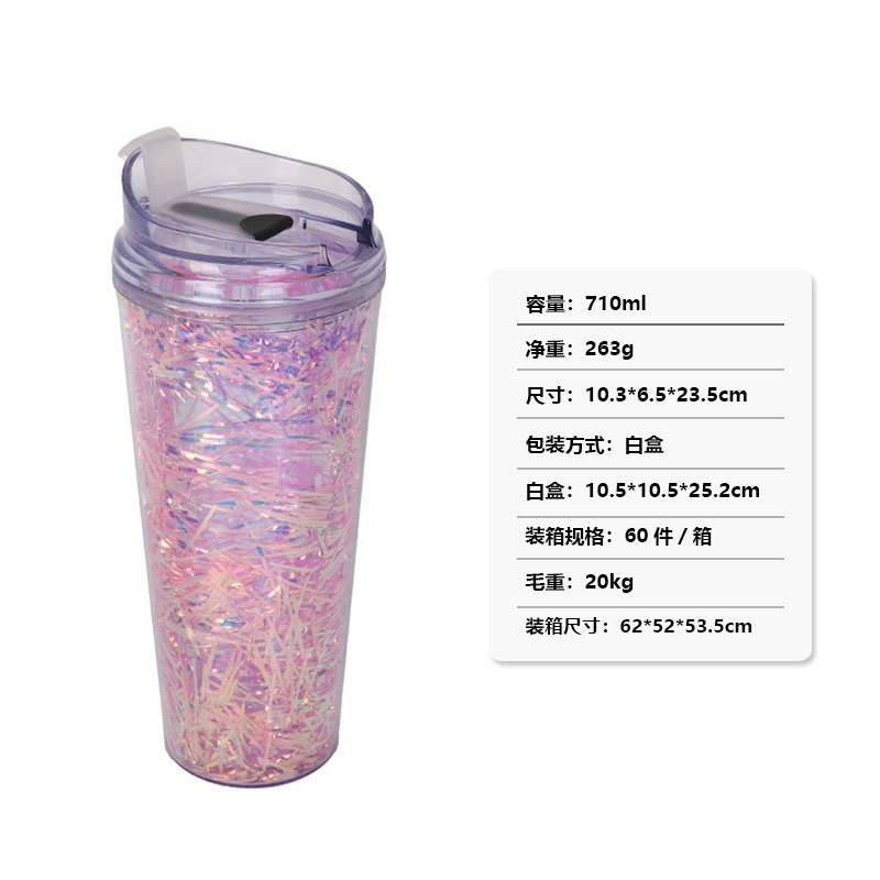 跨境创意毛条双层吸管杯 翻盖简约纯色直饮水杯 厂家直供塑料杯子|undefined