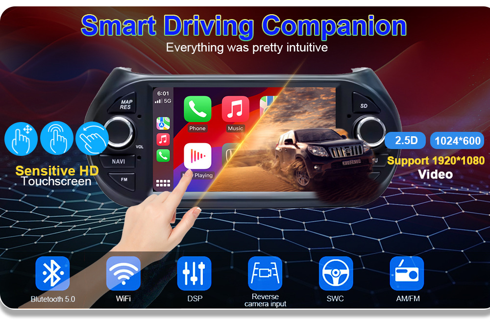 Cross-Border Suitable for 08-17 Fiat Florida Carplay Car Central Control Large Screen Gps Car Navigation
