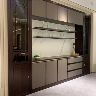 Designer's Self-Built House, Whole House Wine Cabinet, New Chinese Style Storage Cabinet, Ebony Wood Living Room, Mansion on the Whole Wall