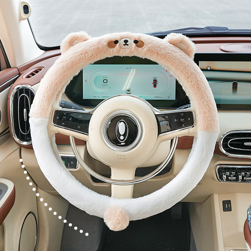 Cartoon Car Steering Wheel Cover Autumn And Winter Plush Warm Car Handle Cover Cute Bear Car Steering Wheel Cover