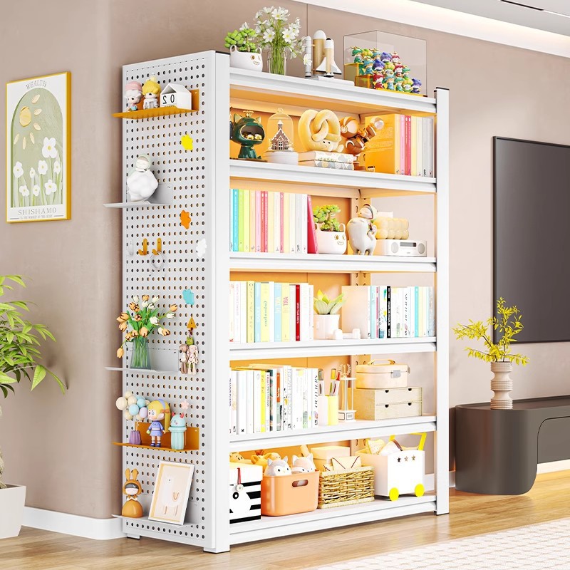 Household Steel Bookshelf Multi-Layer Floor-To-Ceiling Storage Rack Children's Simple Bookcase Living Room Wall-Mounted Integrated Storage Rack