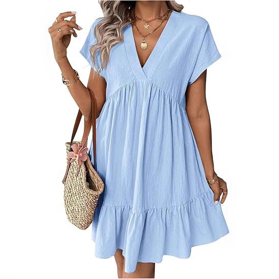 Amazon 2026 European and American Cross-Border Women's Summer V-Neck Short-Sleeve Ruffled Hem Babydoll Dress Amazon 2026 European and American Cross-Border Women's Summer V-Neck Short-Sleeve Ruffled Hem Babydoll Dress