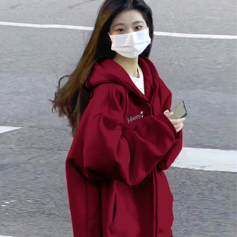 卫衣外套女春秋美式复古长袖卫衣女港风连帽外套宽松加绒上衣|undefined