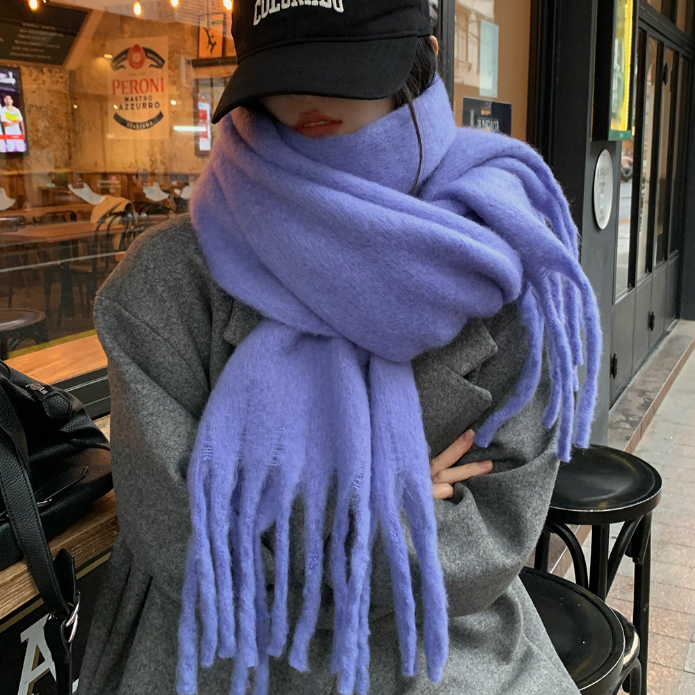 Solid colored mohair women in autumn winter 2024, new versatile scarf for Korean version, high-end and thickened warm_voghion.com
