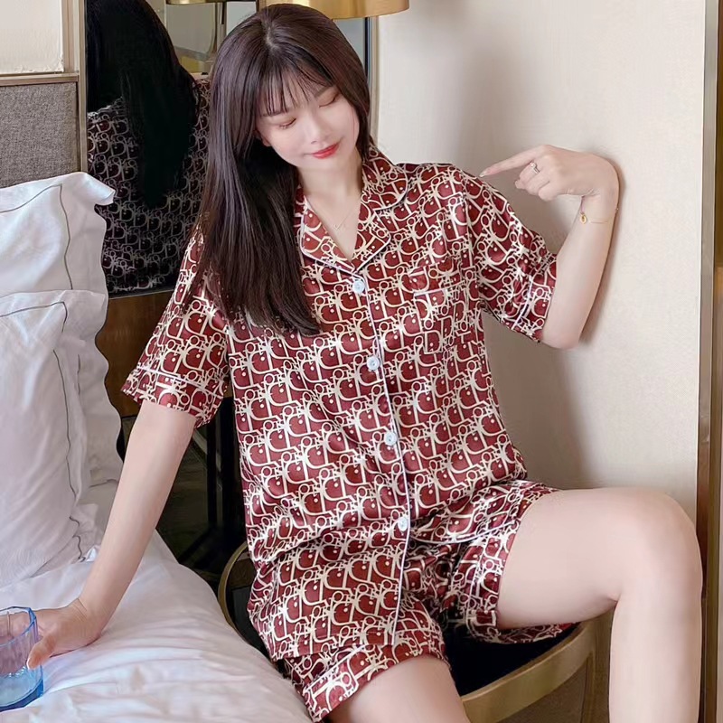 Sudeste asiático transfronterizo de verano de seda camiseta de hielo cardigan con solapa de manga corta ropa de seda set comercio exterior