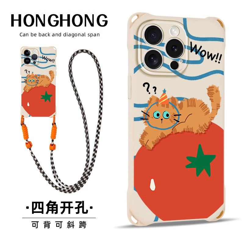 For iphone16promax phone case tomato kitten with hand rope 14plus cute 13proamx
