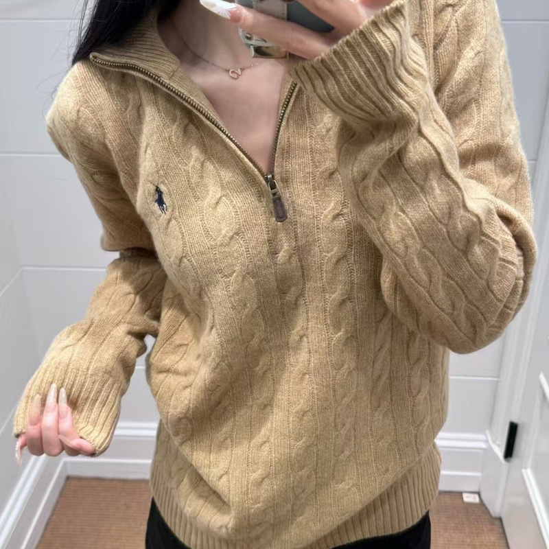 High-Quality Rl Laff Half-Zip Sweater Classic Pony Embroidered Cable Pullover Knitted Top Fashion Casual Women High-Quality Rl Laff Half-Zip Sweater Classic Pony Embroidered Cable Pullover Knitted Top Fashion Casual Women