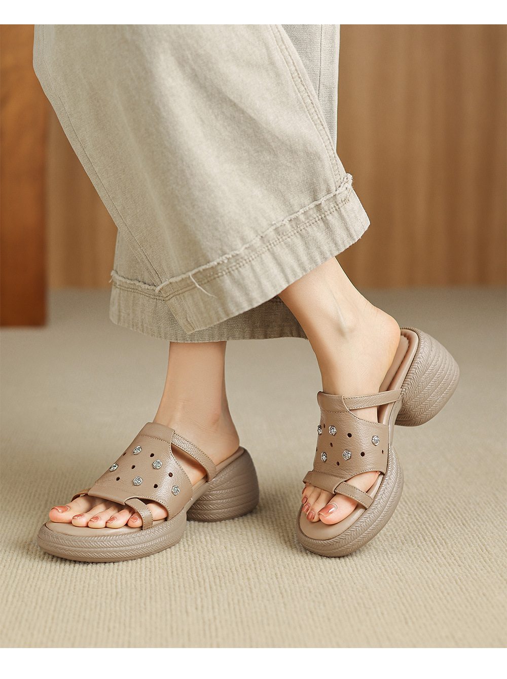 Sandal cao gót nữ hở mũi phong cách hoa, gót 6 cm — màu trắng ngà chi tiết 11
