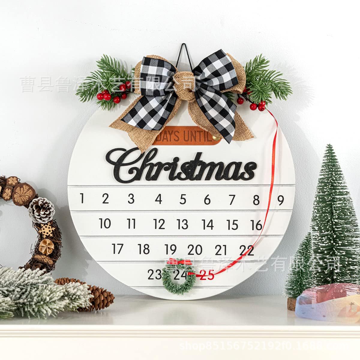 木制圣诞节倒计时日历圆形家庭墙壁装饰挂件可移动节日提醒摆件