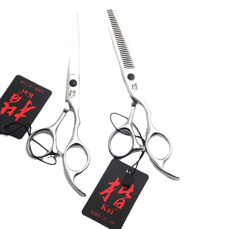 Hairdressing Scissors Set, 2-Piece (Flat + Thinning), black gemstone handles, salon kit