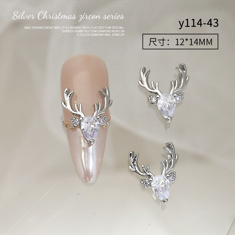 Nueva Luz de lujo de plata de Navidad ZIRCON accesorios de uñas flash de alto grado de copo de nieve ELK nail diamante joyería al por mayor