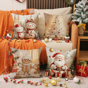 Cartoon Snowman Printed Pillow Case Christmas Decoration Cookie Man Cute Cushion Living Room Sofa Cushion Cover Customization