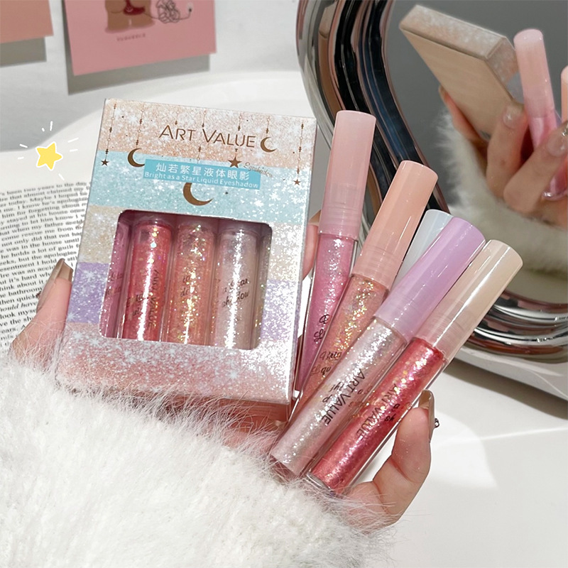 Art Value Sunruo Star Liquid Eye Shadow Kit de cinco colores, superposición de puntos, sombra de ojos rosa natural