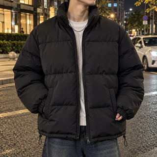 男装棉服冬季时尚简约纯色拉链棉袄保暖情侣装加厚防风棉衣外套