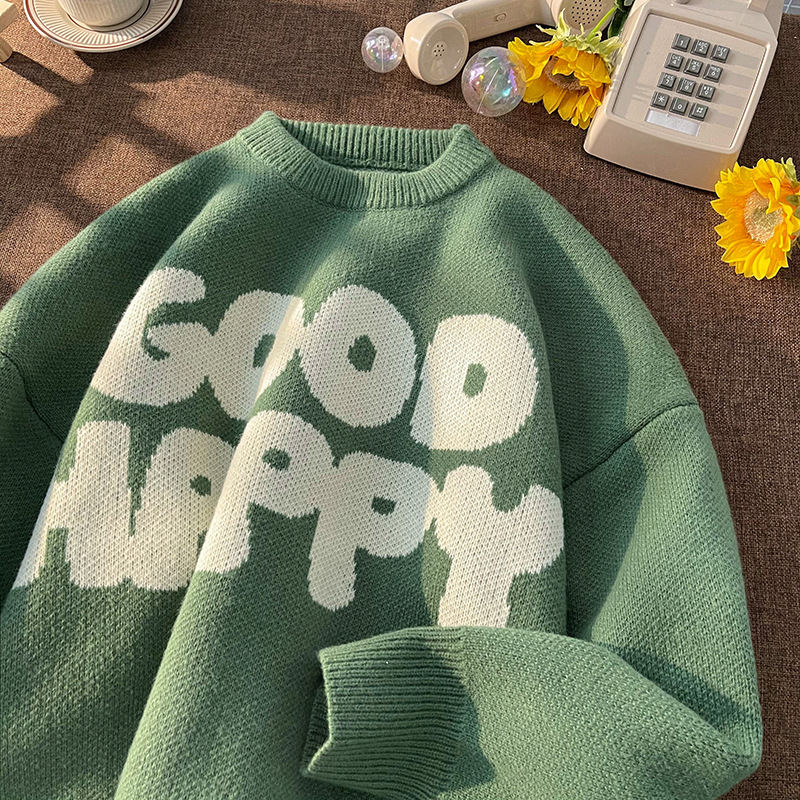 Crewneck Sweater Men's Autumn and Winter American Loose Trendy Brand Couple's Knitwear Japanese Style Retro Lazy Style Sweater Jacket