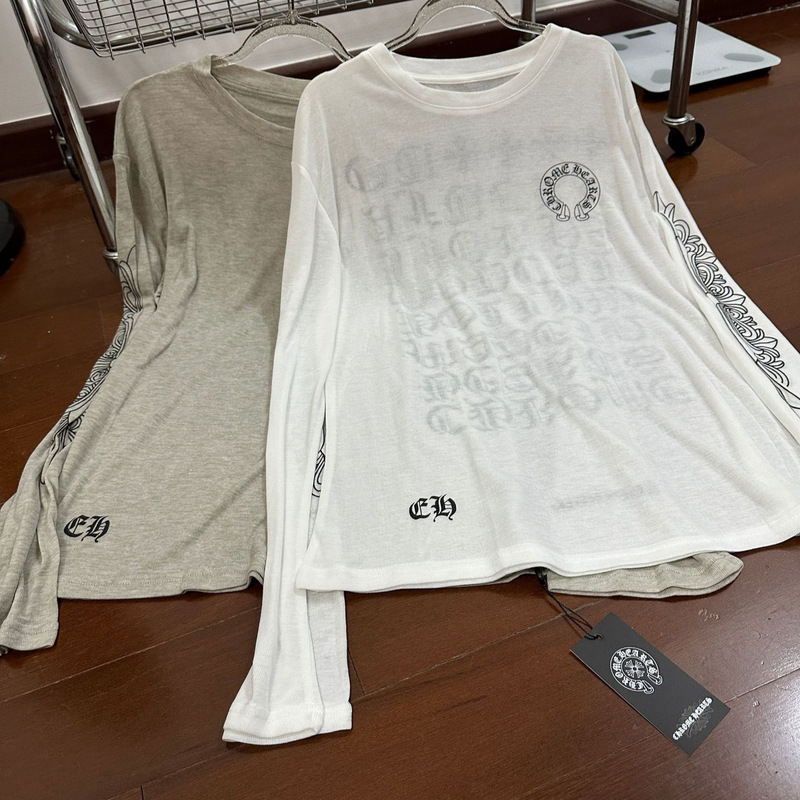 New Cross-Border Authentic Ch Cro Long-Sleeve T-Shirt with Scroll and Sword Print on the Back, High Street Versatile Casual American Style