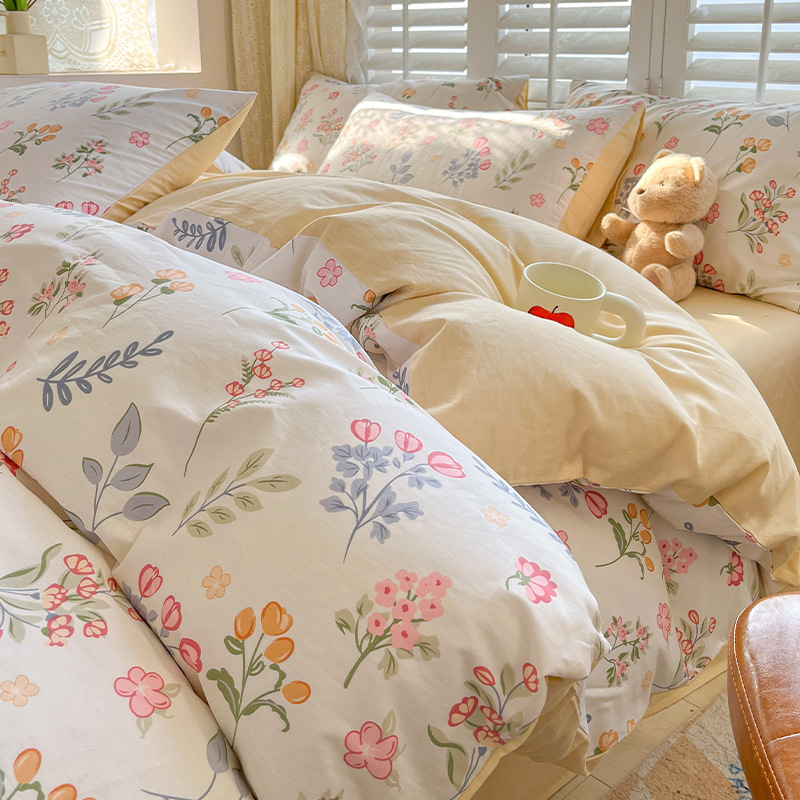 Cama de algodón de cuatro piezas Four Seasons 100 Cotton 2025 nueva ropa de cama sábana edredón dormitorio juego de tres piezas sábana 4