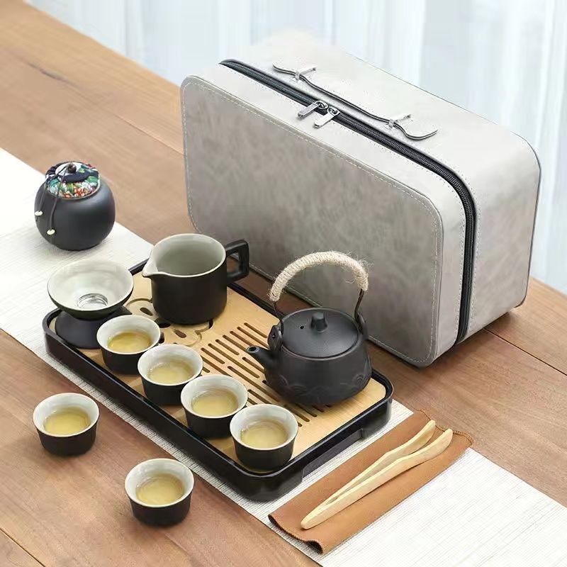 웨이브 찻주전자 비즈니스 세트 + 접시 [가죽가방]
