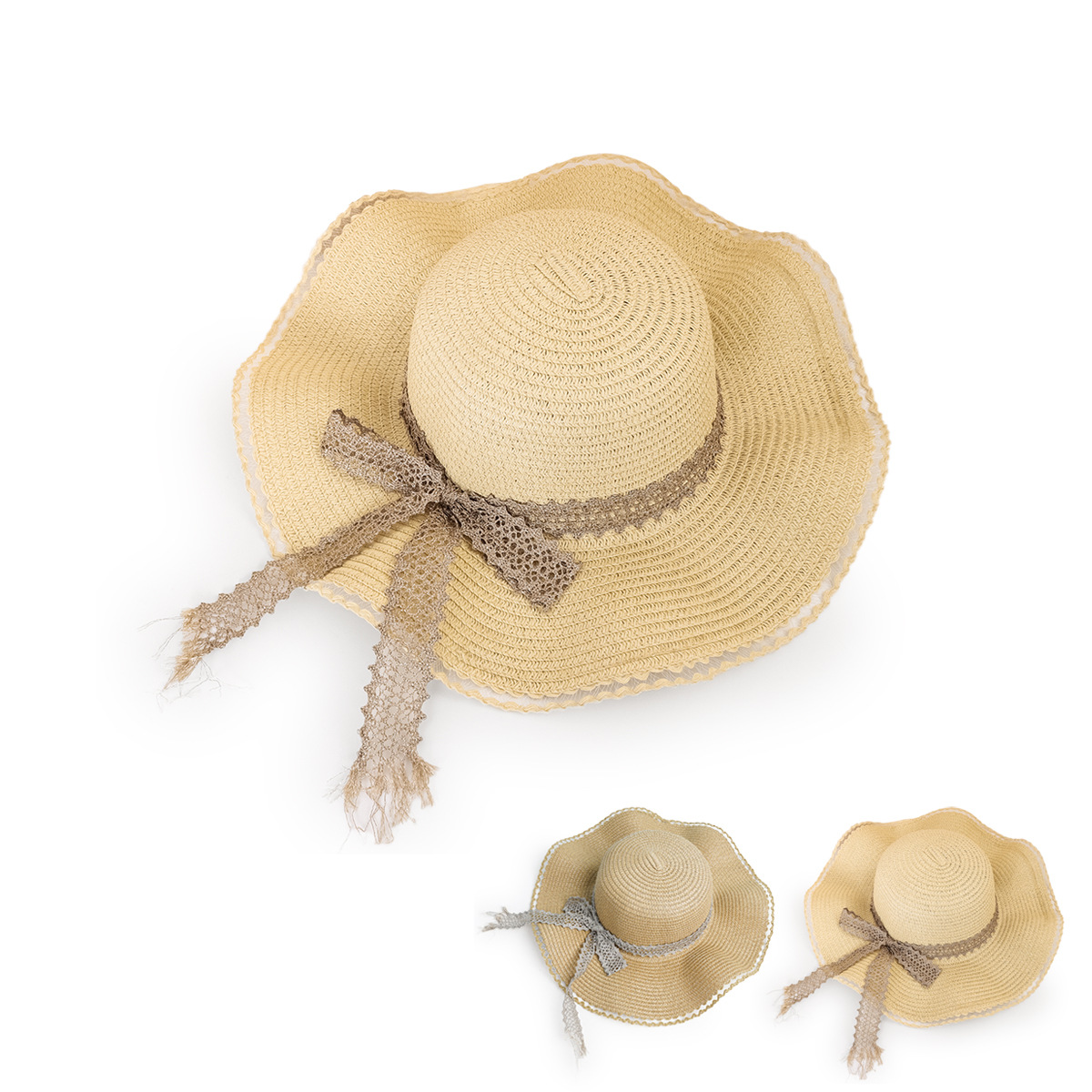 Sombrero de Paja con Borde Ondulado, Papiro, Protección Solar, para Playa