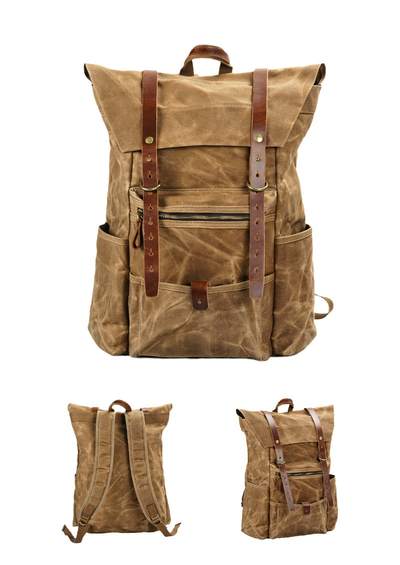 Sports & Entertainment New retro men's canvas backpack outdoor waterproof hiking bag large capacity camping bag_voghion.com