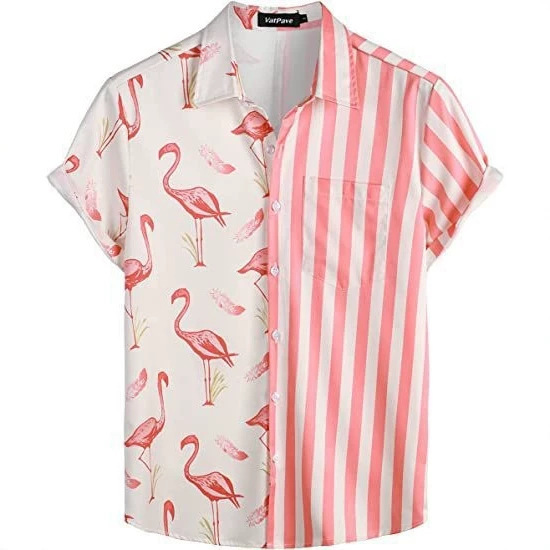European and American Foreign Trade Hawaiian 3D Flamingo Print Men's Summer Short-Sleeve Turn-Down Collar Pocket Shirt Direct Shipment European and American Foreign Trade Hawaiian 3D Flamingo Print Men's Summer Short-Sleeve Turn-Down Collar Pocket Shirt Direct Shipment