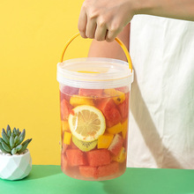 便携手提奶茶水果茶桶密封大容量塑料冰箱透明食品级圆形保鲜盒