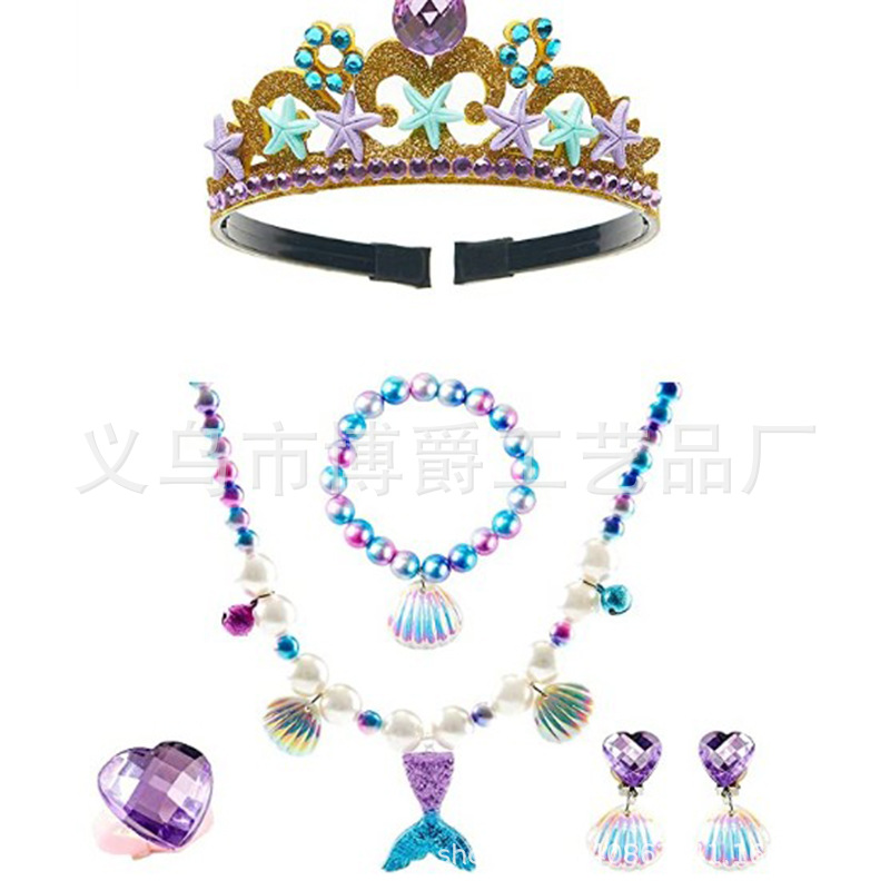 Collar de princesa sirena para niños Pulsera de perlas de concha Varita mágica para niños Accesorios de hadas para niños Traje de rol
