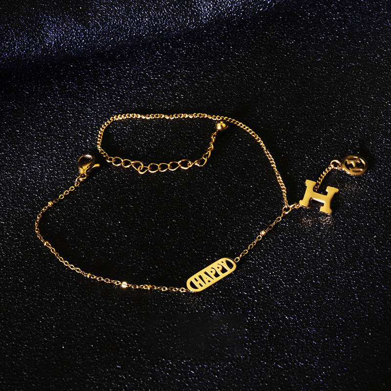 Japonés y coreano letra H tobillera verano femenino Internet celebridad ins estilo frío acero de titanio no se desvanece diseño de nicho de alto grado joyería de sentido completo