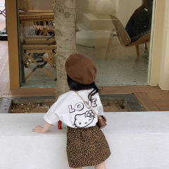 女童T恤2024夏季新款韓版卡通貓咪印花字母短袖休閒親子裝百搭款