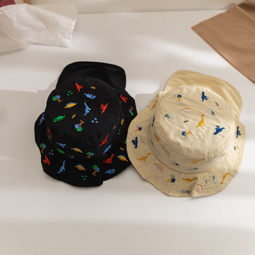 Sunshade Hat for Children Summer Dinosaur Embroidered Scarf Neck Protection Fisherman Hat for Boys and Girls Baby Outdoor Sun Protection Bucket Hat