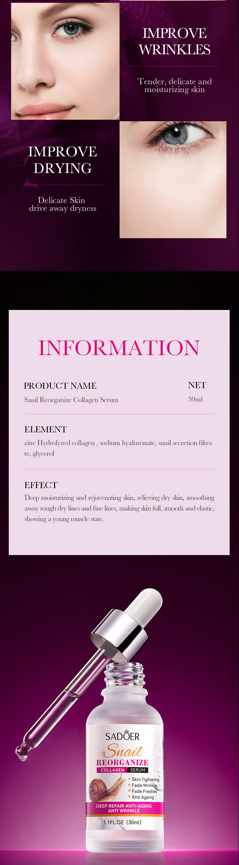 Solution d'essence de collagène d'escargot recombinant SADOER_voghion.com