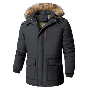 Cross-border Cotton-padded Jacket Men's Coat fleece-lined Thickened Men's Cotton-padded Jacket for Middle-aged and Elderly Wool Collar Cotton-padded Coat Hooded Dad's Cotton-padded Jacket