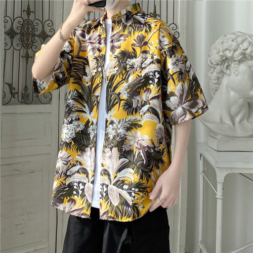 Summer Hawaiian Men's Short Sleeve Floral Shirt Men's Student Loose Ins Trendy Beach Vacation Shirt