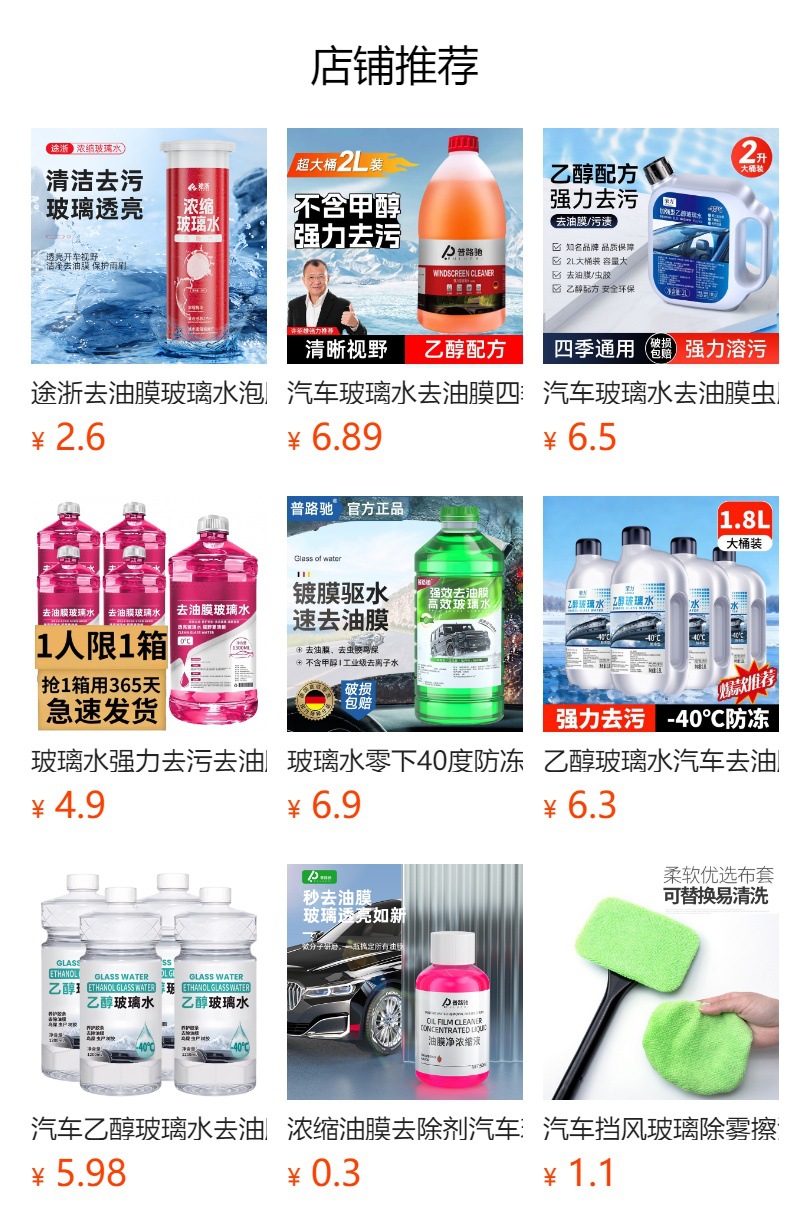 Ethanol Glass Cleaner for Cars, Removes Oil Film, Antifreeze Type for Winter Temperatures Below -40 Degrees, Powerful Decontamination Wiper Fluid, Suitable for All Seasons