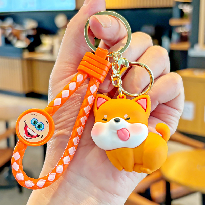 Dibujos animados pequeño Shiba Inu llavero lindo cachorro muñeca pareja estudiante mochila colgante llavero de coche regalo pequeño