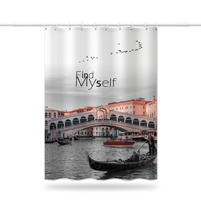 Retro-Straßenszene Venedig Wasserstadtbrücke Europäische und amerikanische Architektur Verdicktes wasserdichtes Badezimmer_voghion.com