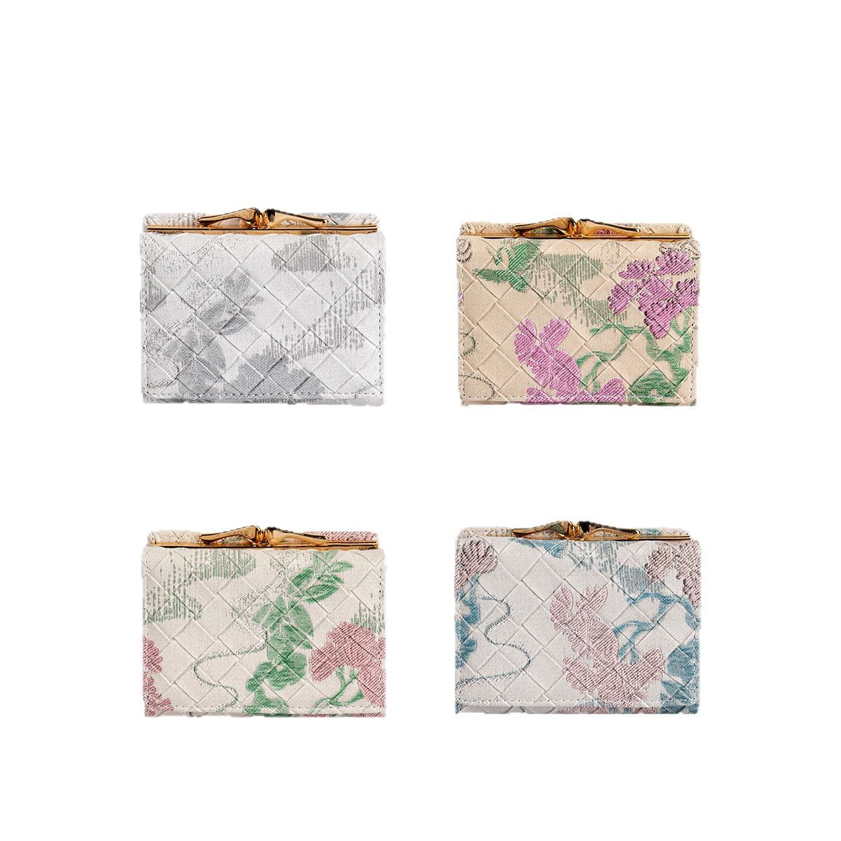 Nuevo estilo chino de billetera pequeña mujer corta de tres plegables encantadora impresión de dibujos animados estudiantes de tres plegables cartera de cambio de tarjetas