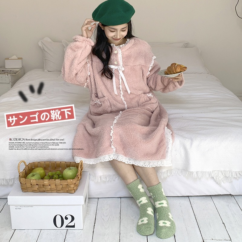 甜美珊瑚绒袜子奶油风水果毛绒袜子潮流加厚居家中筒睡眠袜地板袜|undefined